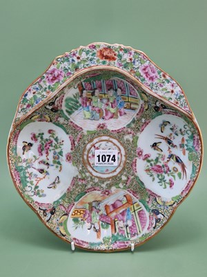 Lot 1074 - A Canton quatrefoil dish painted with...
