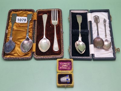 Lot 1078 - A cased silver christening spoon and fork, a...