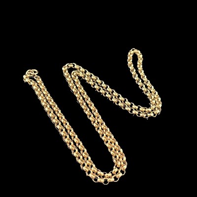 Lot 1109 - A 9ct hallmarked gold belcher chain, L 91cm 28.3g