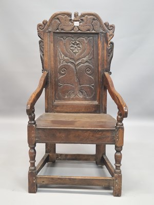 Lot 1310 - A late 17th century oak wainscot chair with a...