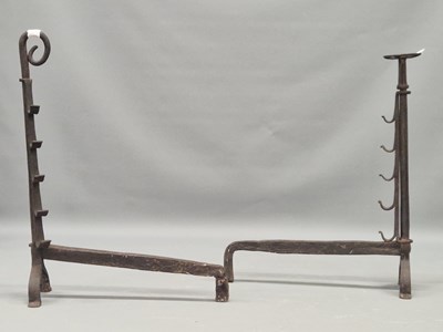 Lot 1317 - A pair of 18th century iron andirons, the...