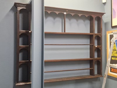Lot 1323 - A 19th century oak three open shelf dresser...