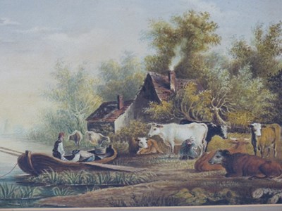 Lot 1341 - 19th century, boating from a cottage inlet...