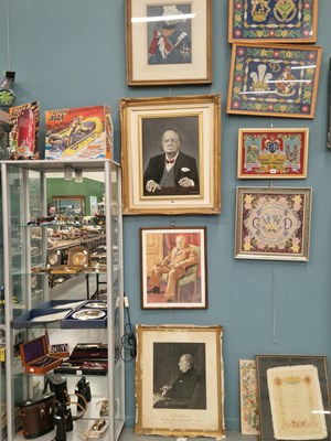 Lot 586 - R Stubbs, Sir Winston Churchill, oil on panel,...