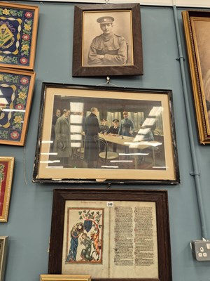 Lot 588 - Two WWI related prints, a copied page from the...