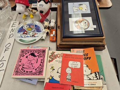 Lot 613 - Snoopy figures, books, framed prints and other...