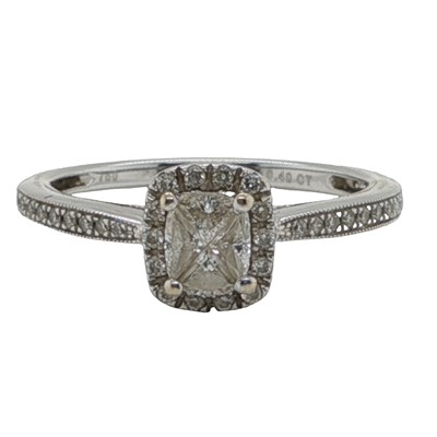 Lot 1146 - A 9ct hallmarked white gold and diamond half...