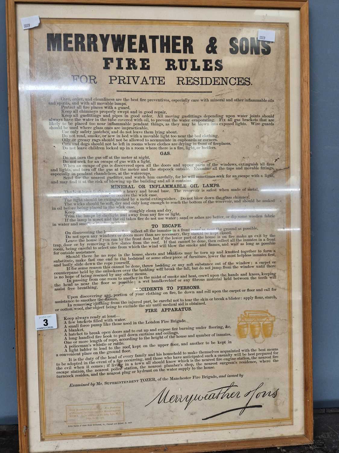 Lot 3 - A rare Merrywether & Sons Fire Rules for...