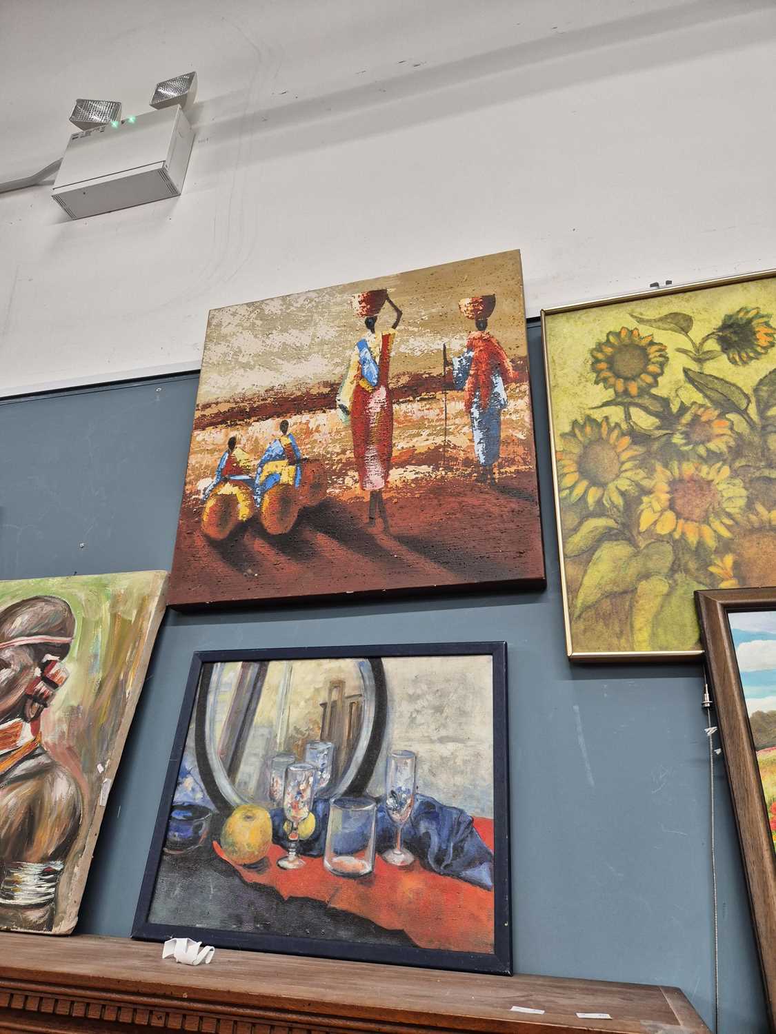 Lot 6 - A group of eight large decorative oil /acrylic...