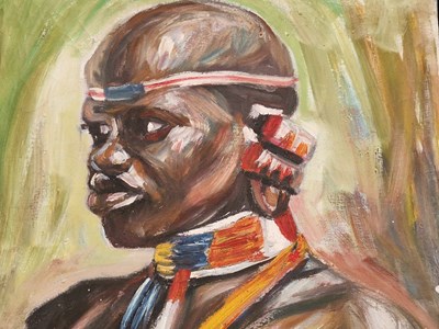 Lot 6 - A group of eight large decorative oil /acrylic...