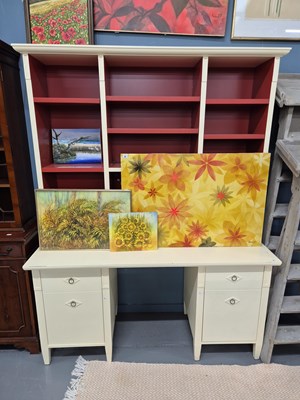 Lot 7 - A large modern desk with a raised bookcase...