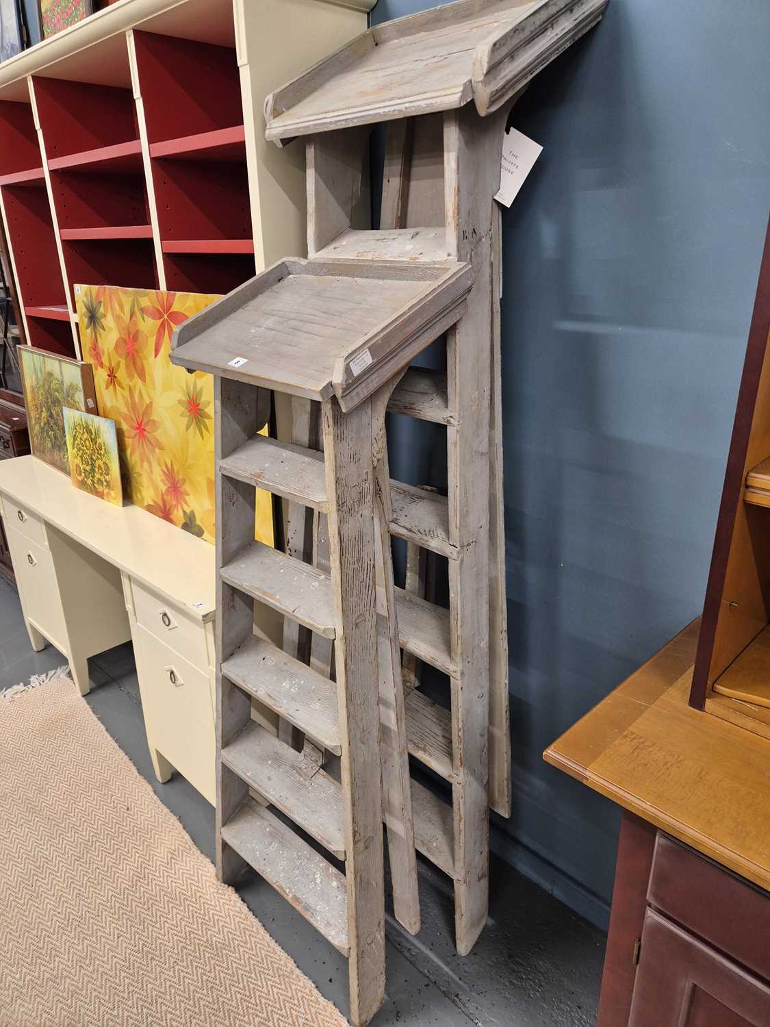 Lot 8 - Two painted decorators' ladders H 135 and H 175cm
