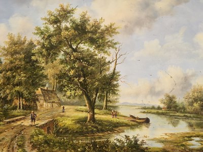 Lot 33 - A pair of gilt-framed oil paintings, river views