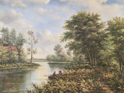 Lot 33 - A pair of gilt-framed oil paintings, river views