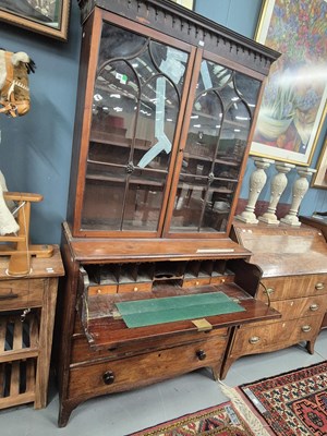 Lot 39 - A late Georgian mahogany secretaire bookcase H...