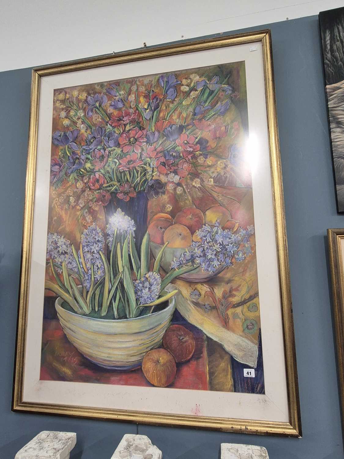 Lot 41 - A large pastel drawing, still life with fruits...