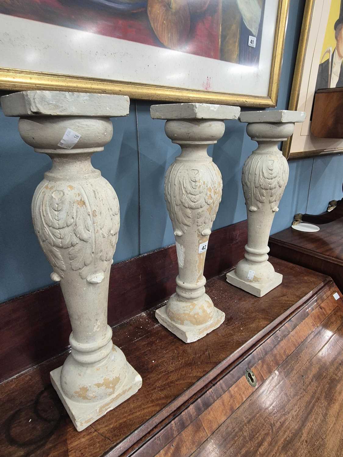 Lot 42 - Three antique style plaster columns each H 50...