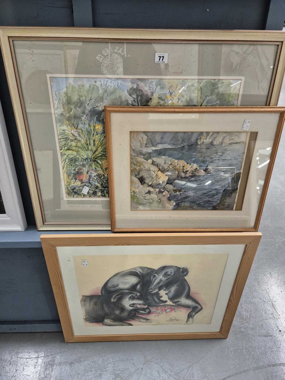 Lot 77 - Three watercolours and a pastel study of dogs