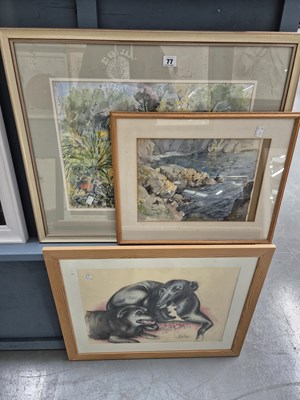 Lot 77 - Three watercolours and a pastel study of dogs