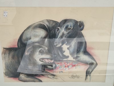 Lot 77 - Three watercolours and a pastel study of dogs
