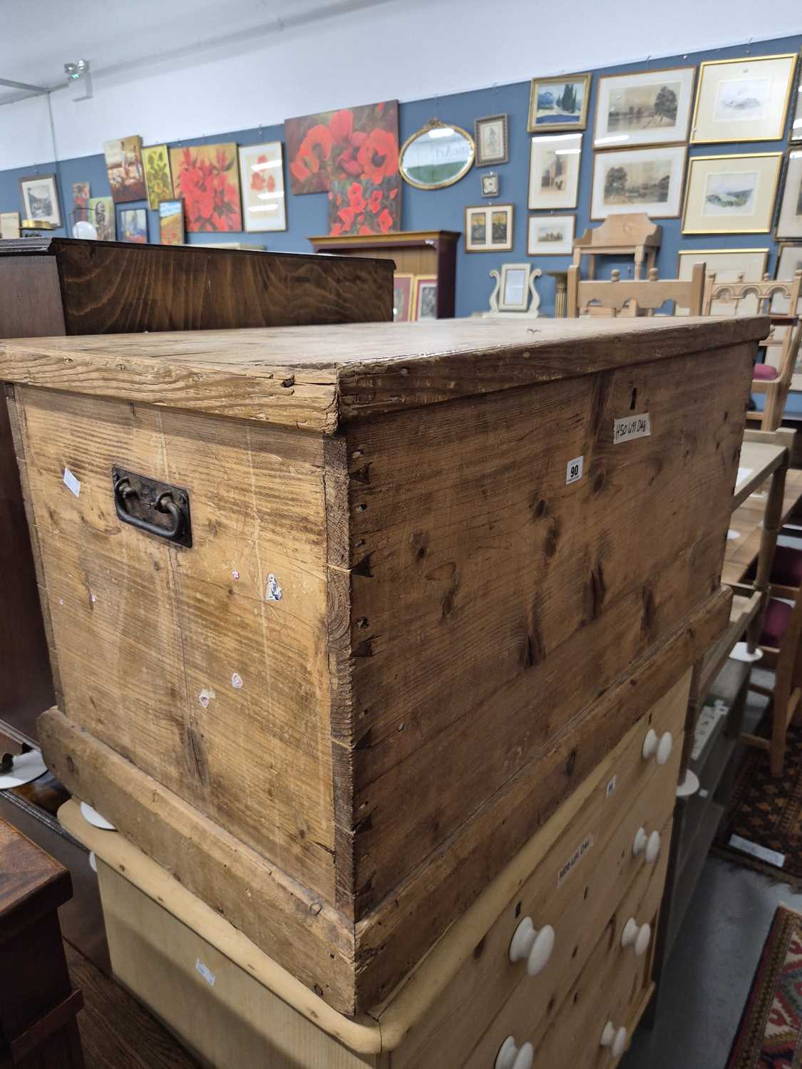 Lot 90 - An antique pine blanket box H 50 W 91 D 48cm