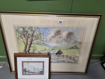 Lot 106 - A large framed pastel landscape and two small...