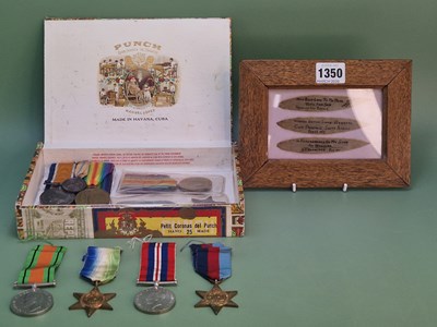 Lot 1350 - A frame of three aspen leaves inscribed with...