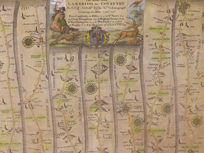 Lot 1351 - A maple framed John Ogilby road map 'From...