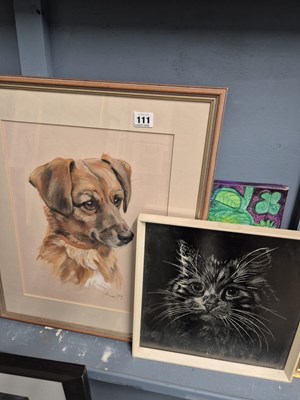 Lot 111 - A pastel study of a young terrier, a picture...