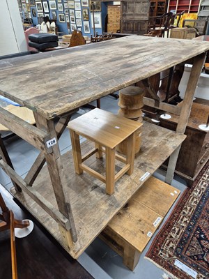 Lot 128 - Two vintage folding trestle tables H 76 W 136...