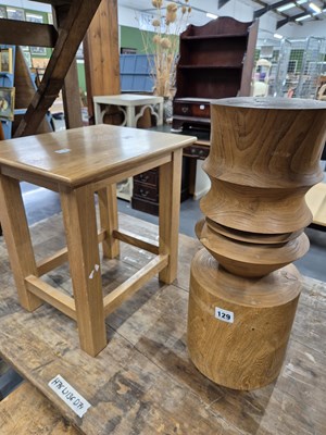Lot 129 - An oak stool and a turned pedestal.