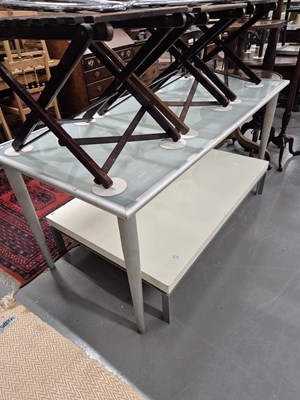 Lot 144 - A retro glass-topped dining table H 74 W 157 D...