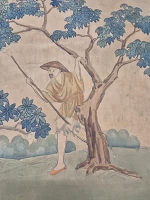 Lot 1382 - A Chinese watercolour panel painted with...