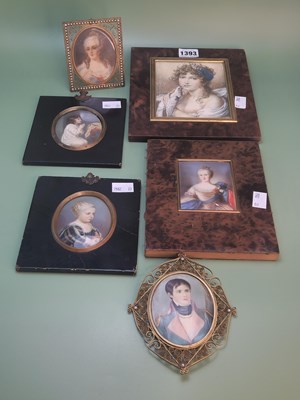 Lot 1393 - A collection of six portrait miniatures in...