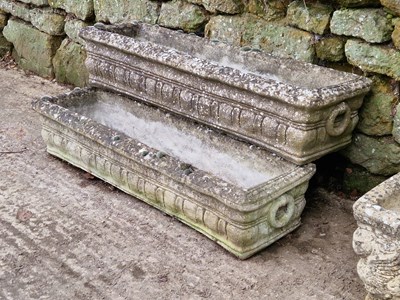 Lot 956 - Two large stone troughs with a brick and...