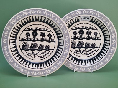 Lot 1420 - A pair of Worcester Scottie Wilson soup plates...