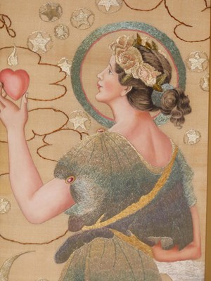 Lot 1429 - An Art Nouveau silk embroidery of a girl...