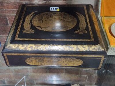 Lot 1440 - A 19th century Chinese gilt black lacquer...