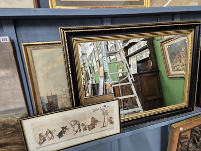 Lot 192 - A print after Boris O'Klein, a wall mirror and...