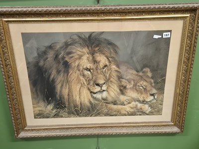 Lot 197 - After Sir Edwin Landseer, lions at rest,...