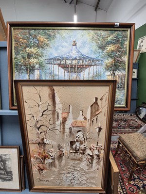 Lot 204 - Two decorative 20th century oil on canvas...