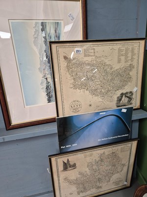 Lot 211 - Two vintage maps, a watercolour and a print