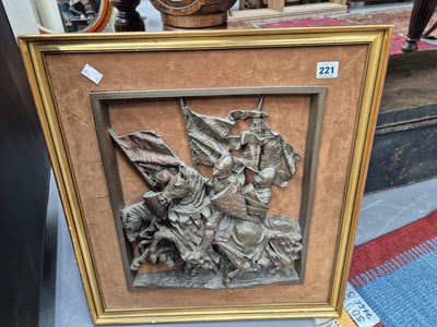 Lot 221 - A cast relief plaque, knights on horseback