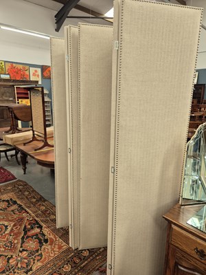 Lot 229 - A pair of large fabric covered three panel...