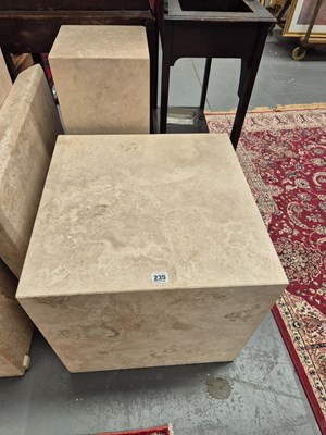 Lot 235 - A travetine marble pedestal and cube form...