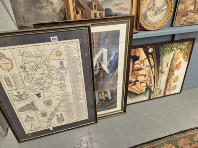 Lot 254 - A map, a large oil painting and an Eddie...