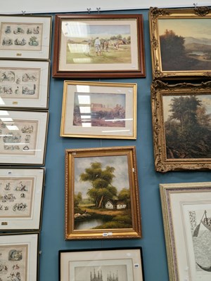 Lot 300 - A gilt-framed oil on canvas and two prints