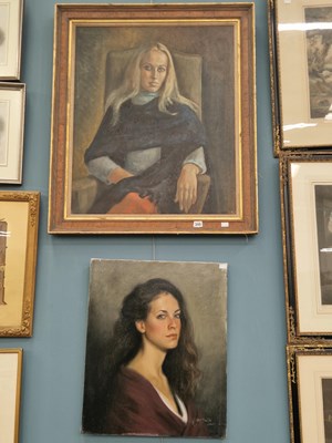 Lot 345 - Two oil on canvas portraits