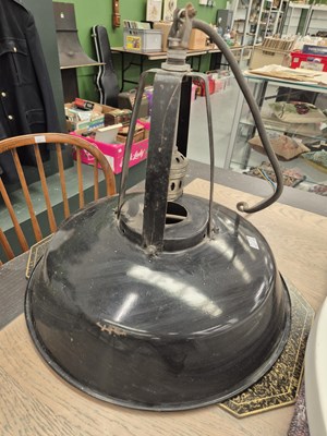 Lot 355 - A pair of enamelled steel industrial ceiling...