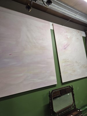 Lot 362 - Two very large canvas artworks signed Geake